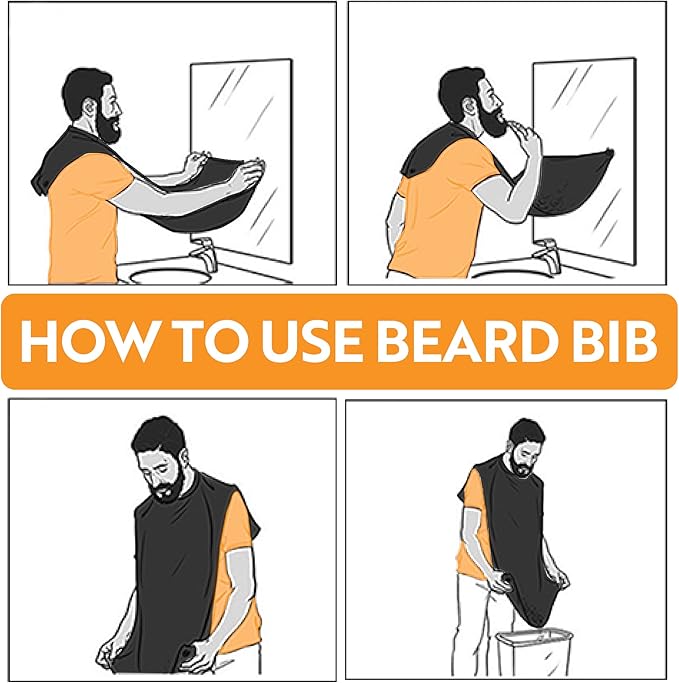 My Perfect Goatee Beard Bib Apron for Men - Superior Lock-Down Suction Cups - Hair Clippings Catcher - Waterproof Cape with Storage Pouch - Adjustable Neck Strap