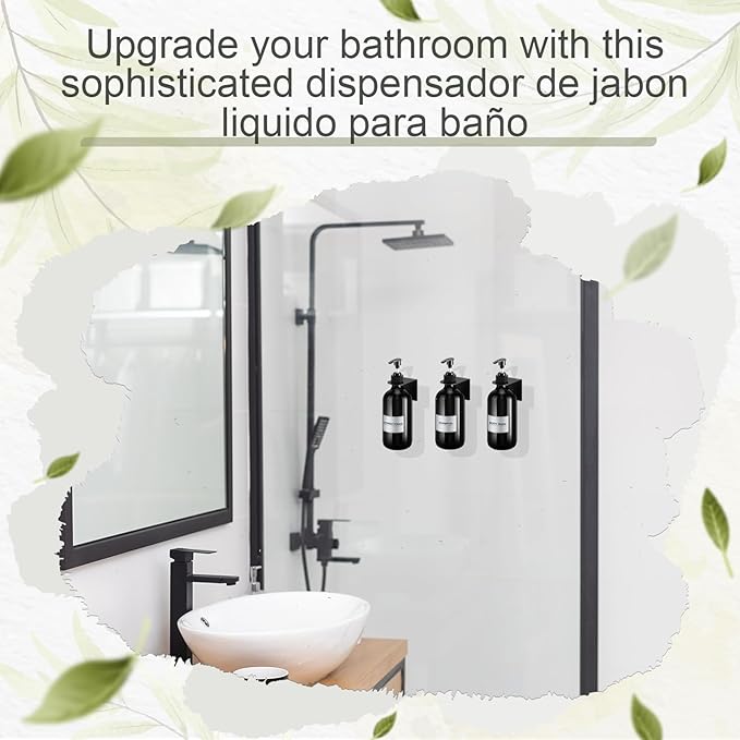 Remerry 6 Pack Shampoo and Conditioner Dispenser Wall Mount 17oz No Drill Shampoo and Conditioner Dispenser with Matte Pump and Waterproof Labels Shower Soap Bottles Wall Mounted for Home Bathroom