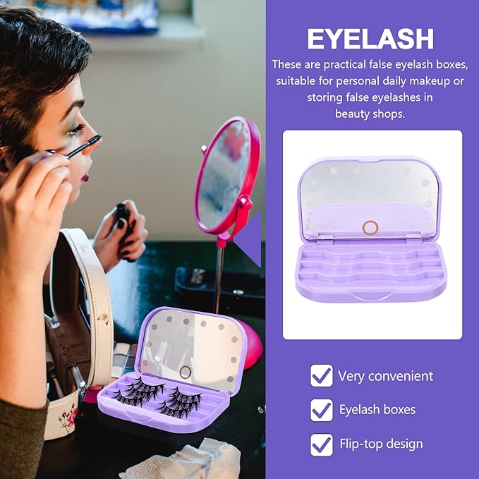 Healeved Eyelash Case Empty Eyelashes Storage Box with Led Mirror Travel Eyelash Storage Box Eyelash Container Lash Organizer