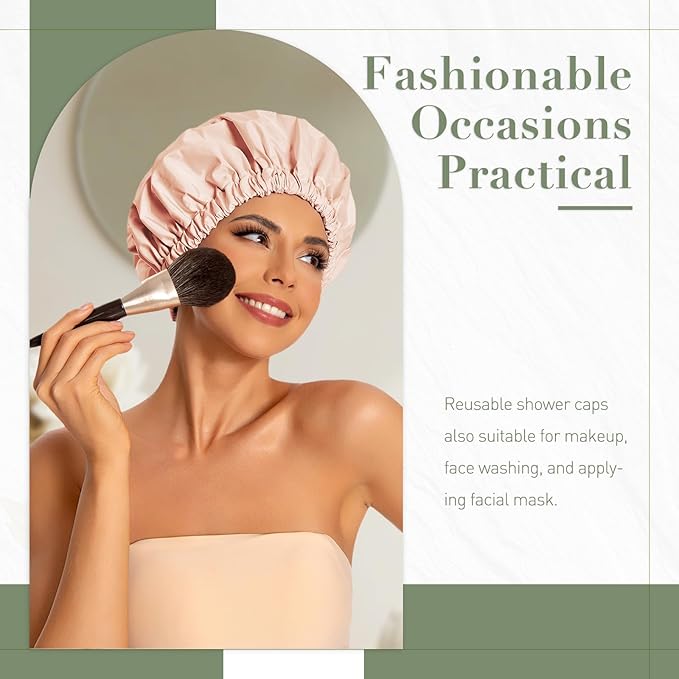 Edoneery Reusable Shower Caps for Women, Waterproof Long Hair Bonnet