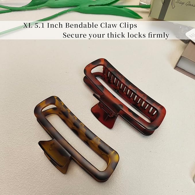 Nalodu 5 Inch Hair Claw Clips Extra Large Square No Slip Big Matte & Glossy XL Rectangle Clip for Thick Curly Long Hair Women, 4 Pack