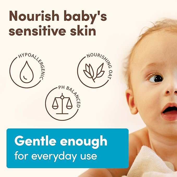 Aveeno Baby Daily Moisture Gentle Body Wash & Shampoo with Oat Extract, 2-in-1 Baby Bath Wash & Hair Shampoo, Tear- & Paraben-Free for Hair & Sensitive Skin, Lightly Scented, 12 fl. oz