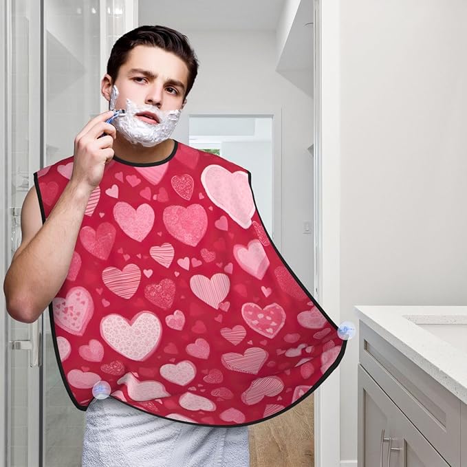 NOUZU Valentine Day Print Beard Bib Apron For Men, Beard Hair Catcher For Men Shaving Trimming,Beard Cape Cloth