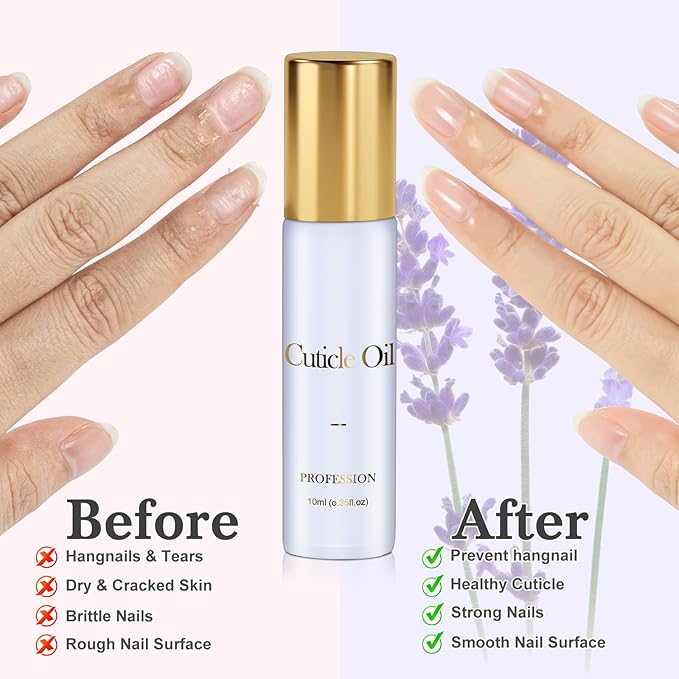 Cuticle Oil, Scented Roll on Nail Oil for Nails, Rose & Lavender, 20 ml