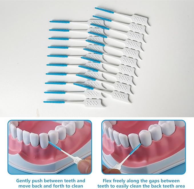 WQINX Dental Floss Picks Soft Silicone interdental Brush, Braces Brush, Floss Picks for Teeth, Disposable interdental Brush, Suitable for Cleaning Teeth Health (Blue, 160pcs)