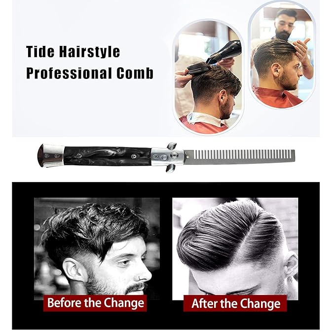 Folding Pocket Comb, Stainless Steel Beard Comb for Men, Switchblade Fine Tooth Mustache Combs Designed for Hair Salon Beauty Tool (Black)