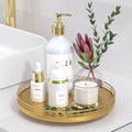 Oroyutor 10-Inch Oak Lazy Susan Vanity Tray with Gold Metal Rail