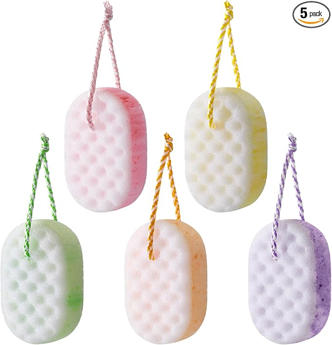 Boao 5 Pieces Soft Bath Sponge Shower Natural Gentle Soothing Body Fiber Exfoliating Shower Sponge Wash Bouquet for Women Men