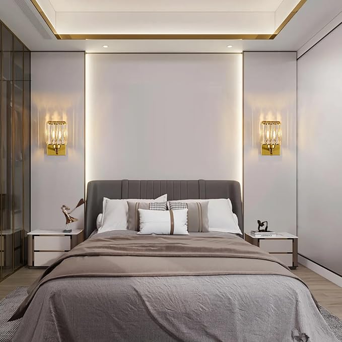 Wall Sconces Crystal Gold Wall Sconce Set of Two Indoor Wall Lamp Modern Wall Light Bathroom Vanity Light Fixtures Wall Lighting Wall Mounted Room Sconce