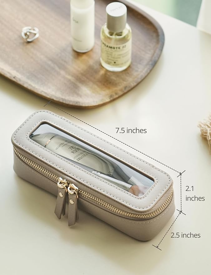 Popvibe Clear Makeup Brush Bag Travel Cosmetic Case Transparent Zipper Toiletry Bag Organizer for Traveling, Stone, Slim