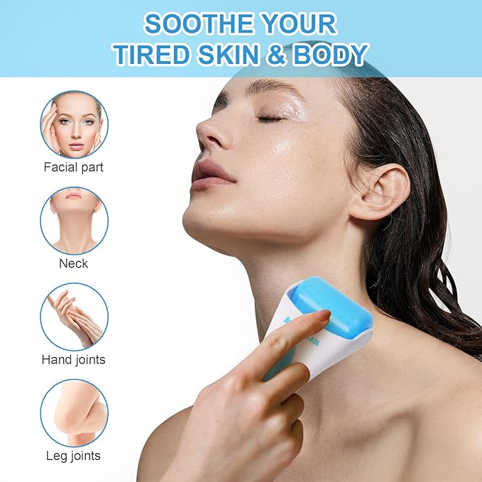 ONLYSKY BEAUTY Ice Roller Face Cooling Cold Roller for Women & Men Body Eyes Face Skin Care Tools（Blue Handle+Blue Roller