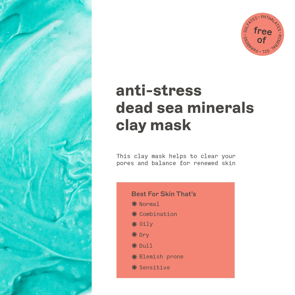Freeman Anti-Stress Clay Mask, Dead Sea Mineral Face Mask, 6 Fl Oz Tube