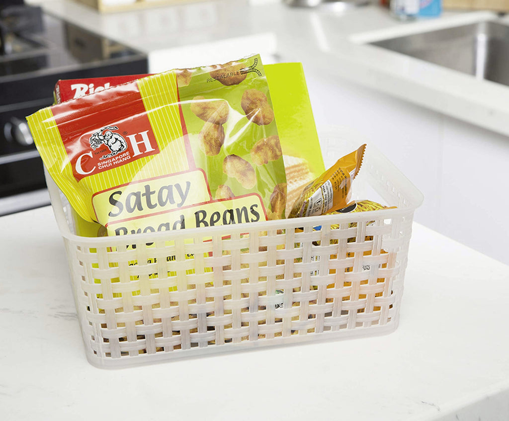 Clear Plastic Woven Storage Basket, 6-Pack Weave Basket Organizer for Kitchen Offices Bathrooms