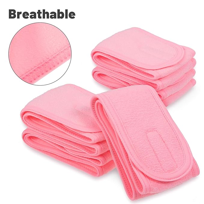 Whaline Spa Headband 4 Pcs Pink Makeup Hair Band Facial Head Wrap Hair Tie