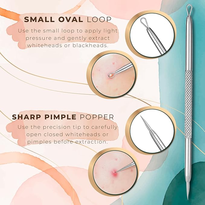 Blackhead Remover Professional Skincare Spot Treatment Blackhead Remover Tool for Blemish Comedone Whiteheads Pimple Popper with Double Sided Soft Touch and Anti-Slip Design (Silver 2Pcs)