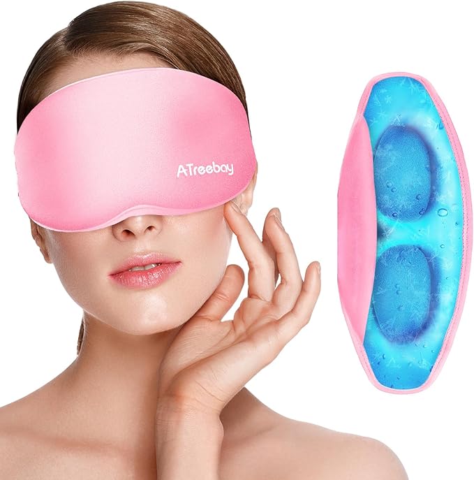 Cooling Eye Mask for Puffy Eyes, Ice Eye Pack After Surgery Relief - Reuable Cold Compress for Dry Eye - Comfortable Perfect Fit Gel Sleep Mask, Pink of 3D