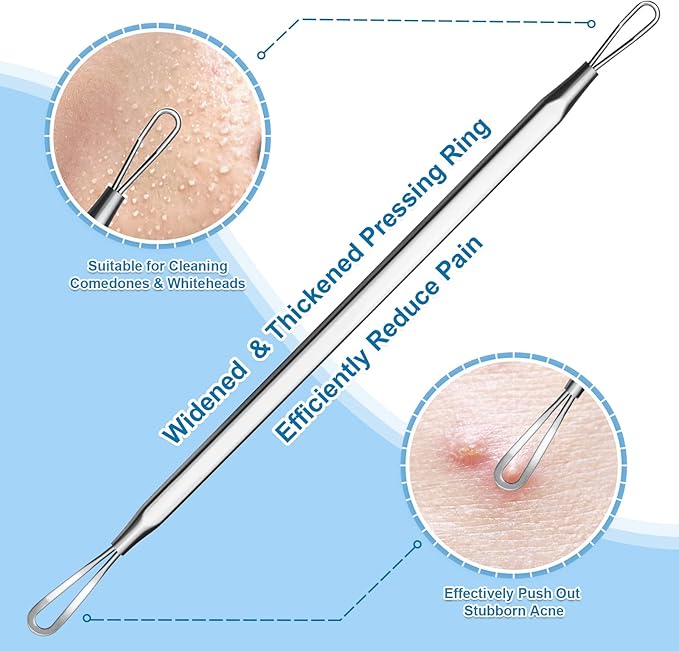 Vybiekr Stainless Steel Blackhead Remover, Pimple Extractor, Pimple Popper, Comedone Extractor, Surgical Grade Acne Treatment Tool, 3rd Generation Blemish Removal Kit for Face, Nose, T-Zone, 2Pcs