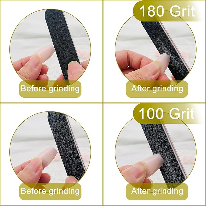 HeeYaa 5 Rows 2 Layers 10 PCS Nail File, Red Tough PP Core, Exquisite Kraft Paper Box, Double Sided 100/180 Grit Black Emery Board Manicure Pedicure Nail Tool