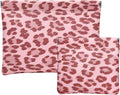 Ksriylm 2 Leopard Leather Small Makeup Pouches Set for Women,Cosmetic Accessories,Waterproof and Portable Cosmetic Bags,Self-closing,No Zipper, Aesthetic Storage Pouch,Lipstick for Purse, Pink