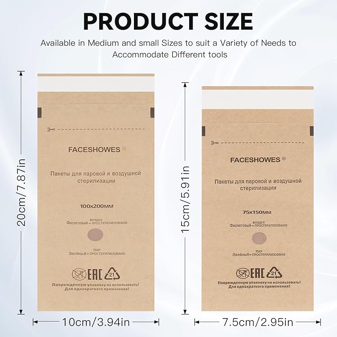 100Pcs Disposable Self-Sealing Sterilizer Pouches for Nail Tool,LXIANGN Dry Heat Autoclave Nail Tools Sterilizer Bags Kraft Paper Cleaning Bags For Dentist Tools and Nail Art Supplies (100mm x 200mm)