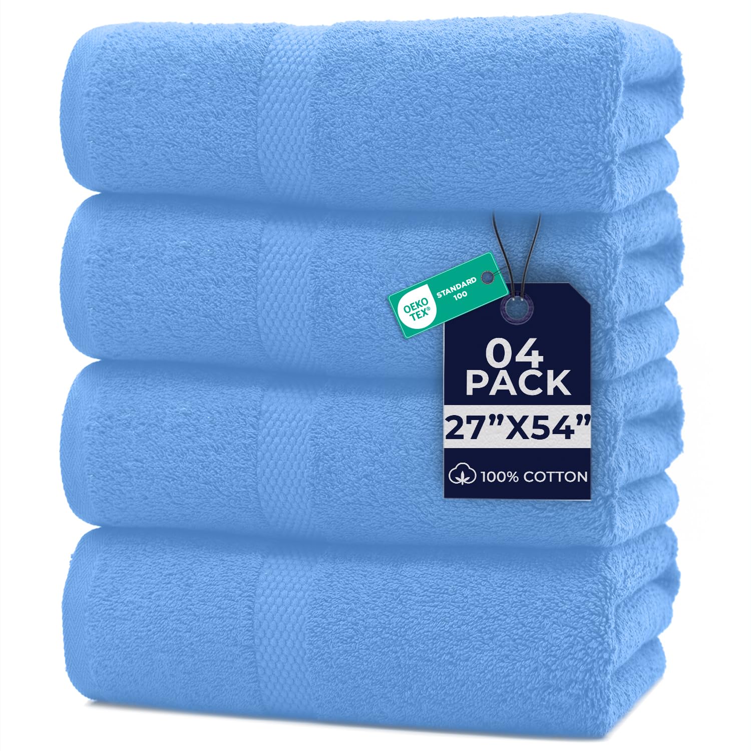DAN RIVER 600 GSM Cotton Large Bath Towels Set of 4, 27 x 54 Inches, M-Blue