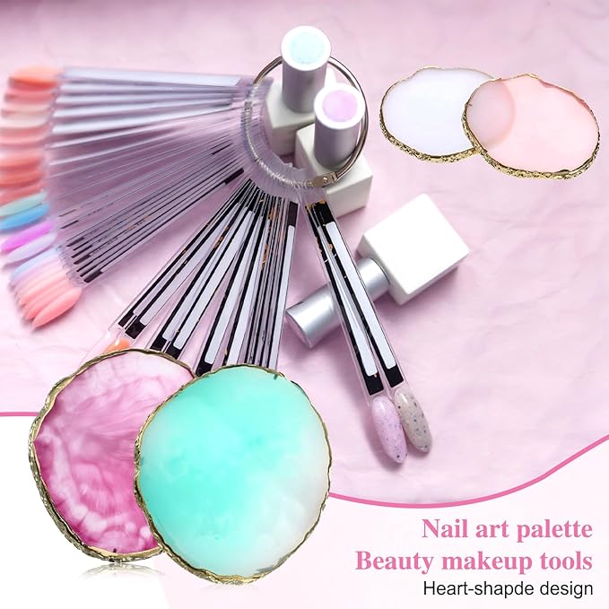 MBAIYO 2PCS Nail Art Palette, Resin Nail Plates Makeup Mixing Palettes Gilded Edge Polish Palette Mixed Color Painting Irregularity Palettes Display Board for DIY Manicure Art Design Foundation Makeup