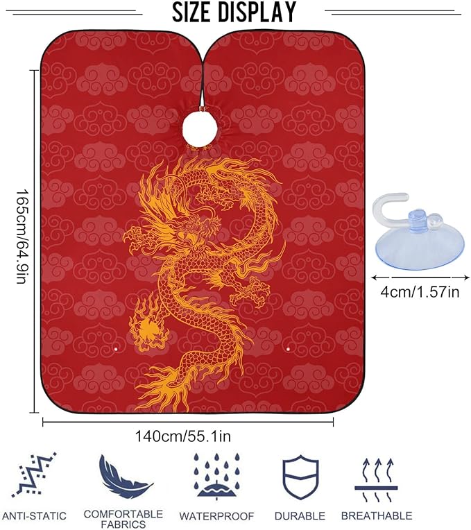 Visesunny Barber Cape - Red Dragon Polyester Hair Cutting Salon Apron Anti-Static Water-Resistant Shaving Cloth Bib