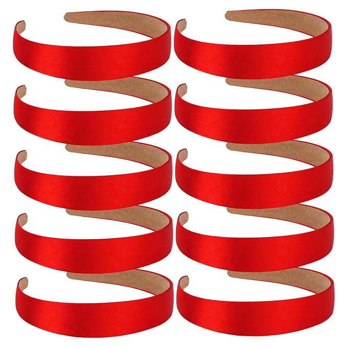 Wecoe 10 Pack Red Headbands 1 Inch Wide Glossy Satin Headbands Women Non Slip Fashion Plain Solid Head Bands DIY Valentine' s Day Christmas Hair Accessories for Women Girls Diademas Para Mujer