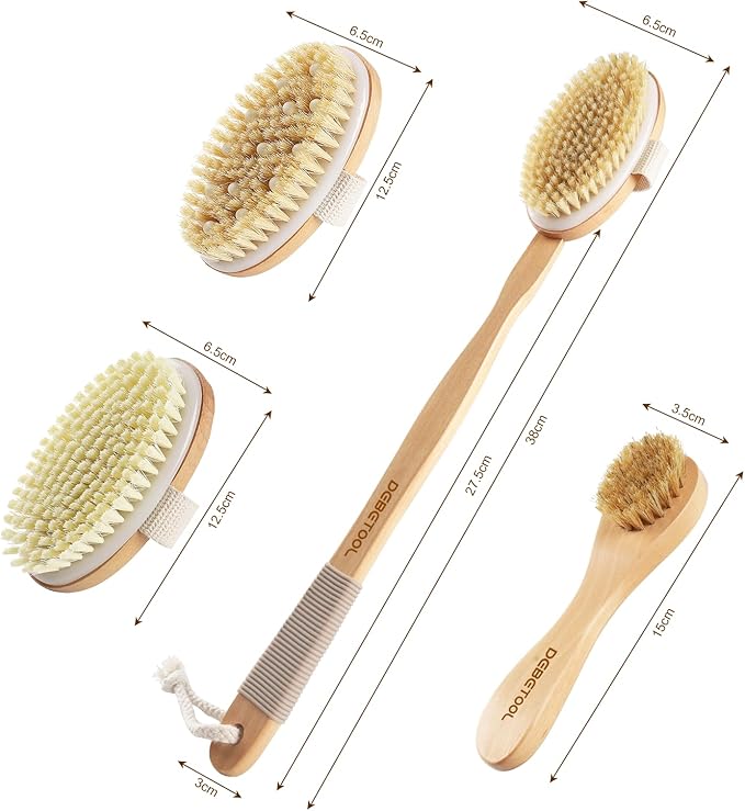 DEBETOOL Dry Brush Set with 3 Detachable Heads, Natural Boar Bristle