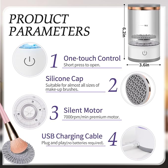 Electric Makeup Brush Cleaner – Brush Cleaning Machine, 30 Second Fast Deep Clean, USB Powered One-Button Operation, Low Noise Portable Makeup Brush Washer for Home Travel Beauty Salon