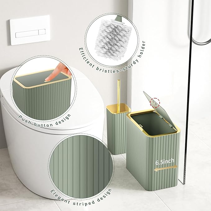 InnJoey Bathroom Set - Bathroom Sets with Shower Curtain and Rugs, Sage Green Bathroom Set, 27PC Bathroom Accessories Set, Mini Trash Can, Toilet Brush, Trash Can & Soap Dispenser
