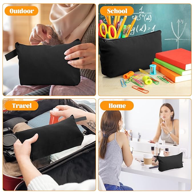 Saintrygo 30 Pcs Canvas Makeup Bags Bulk, Travel Cosmetic Zipper Pouch Blank DIY Multipurpose Toiletry Bag Hygiene Pouch for Women Purse Pencil Case (9.8 x 5 x 2 Inch,Black)