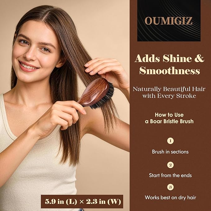 OUMIGIZ Small 100% Boar Bristle Hair Brush Since 1965 British Craftsmanship