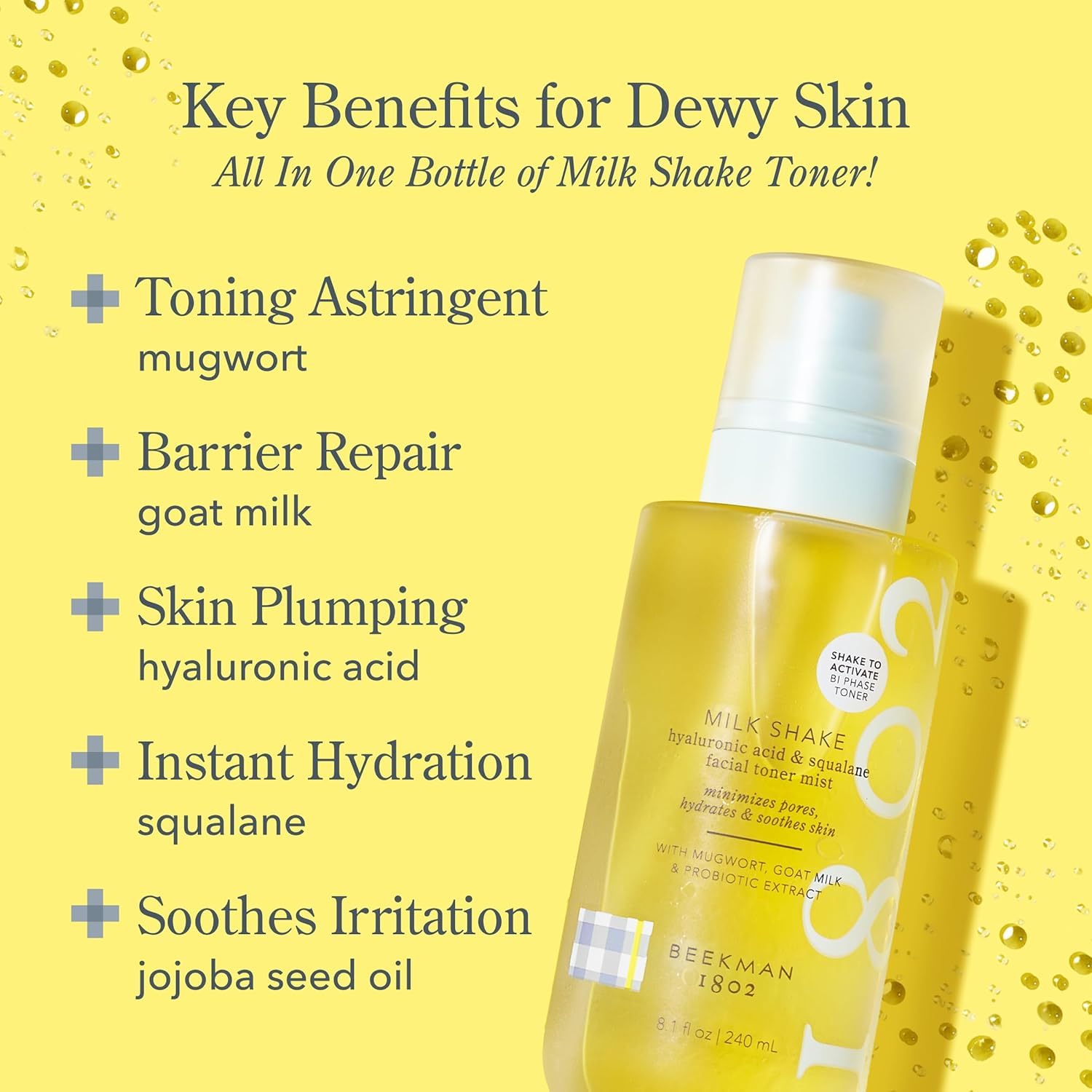 Beekman 1802 Milk Shake Hydrating Face Mist, Fragrance Free, 8.1 fl oz