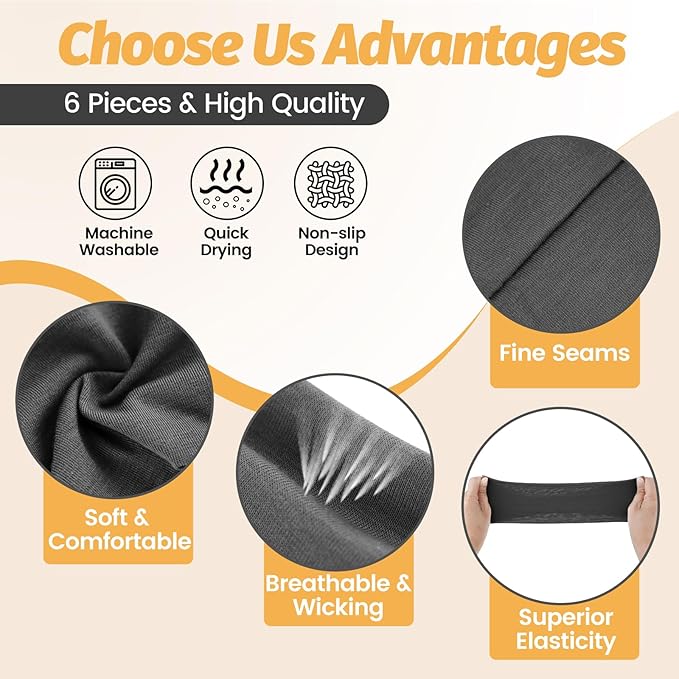 Headbands for Women - 6 Pack Wide Elastic Hairbands | Ultra-Soft Moisture Wicking Sports Headband | Non-Slip Accessories Bands for Fashion (Dark Purple Dark Gray White Red Navy Black)