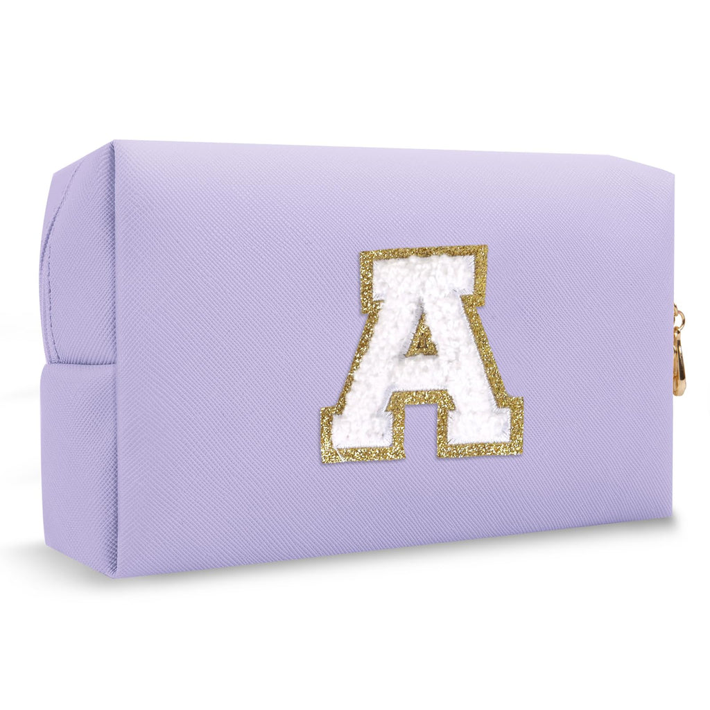 Bride Gifts – Personalized Initial Makeup Bag with Pearl Rhinestone Patch, Preppy White Monogram Cosmetic/Toiletry Pouch, bridesmaid Gifts, Bridal Shower Gifts, Wedding Gifts, Bridal Gifts,U — A