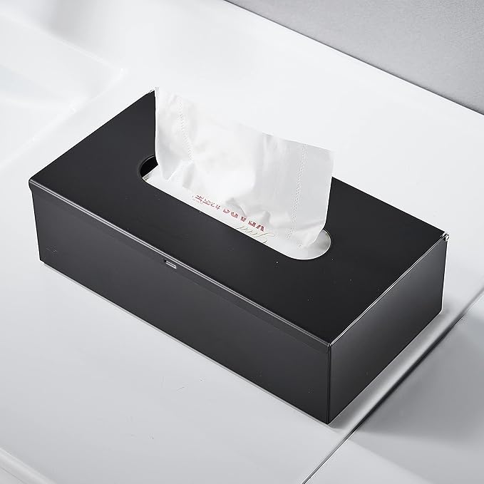 JunSun Rectangular Tissue Box Cover Tissue Box Holder Napkin Holder Tissue Storage Box Facial Tissue Holder Decorative Holder For Bathroom Bedroom Nightstand Office Dresser-Stainless Steel Matte Black