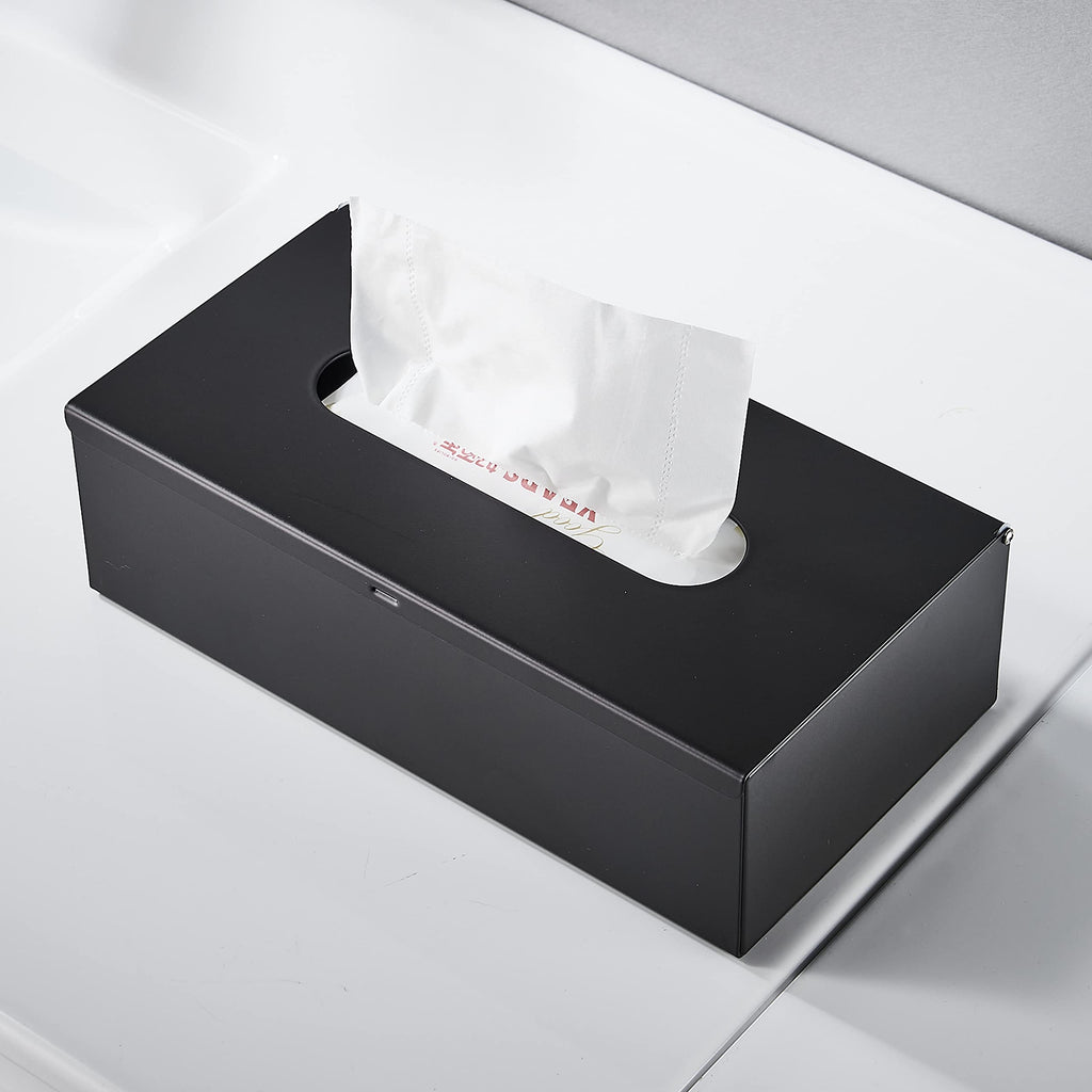 JunSun Rectangular Tissue Box Cover Tissue Box Holder Napkin Holder Tissue Storage Box Facial Tissue Holder Decorative Holder For Bathroom Bedroom Nightstand Office Dresser-Stainless Steel Matte Black
