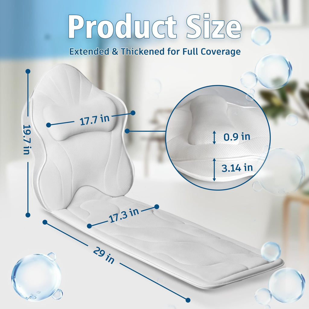 Poemland Luxury Thick Full Body Bath Pillows Mat & Cushion for Bathtub Headrest Neck Shoulder Support Comfort Relaxation Spa Accessories Perfect for a Spa Soak in Bathtub (White)