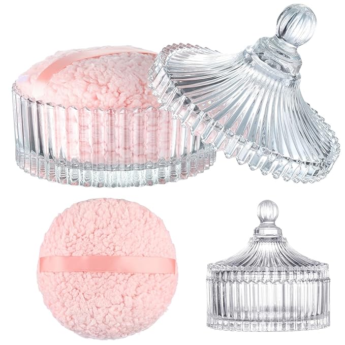 2 Pieces Extra Large Body Powder Puff and Container, 6 Inch Oversize Dust Powder Puff for Baby Women Dusting Powder
