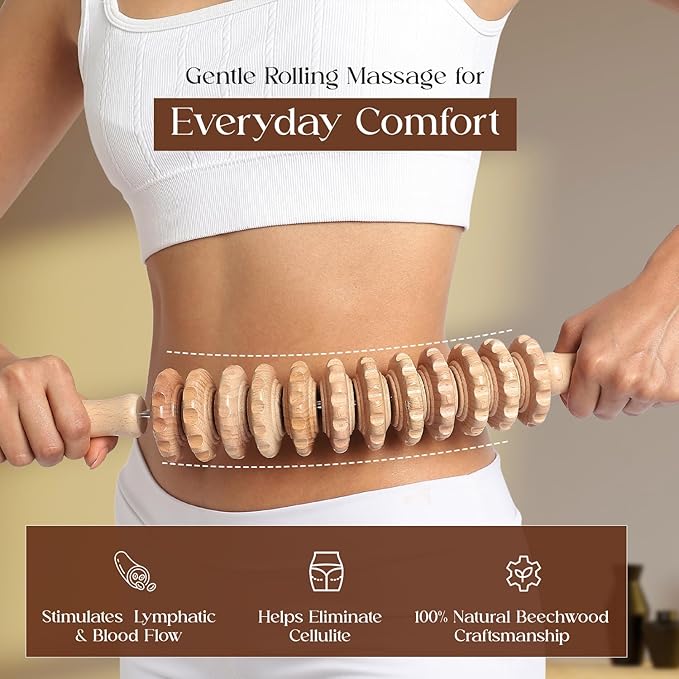 Mr. Woodware Wood Therapy Massage Tools, Lymphatic Drainage Curved Roller Stick, Neck Massager, Foam Roller, Back Scratcher, Rope Massage Kit, Back Massager for Relaxation