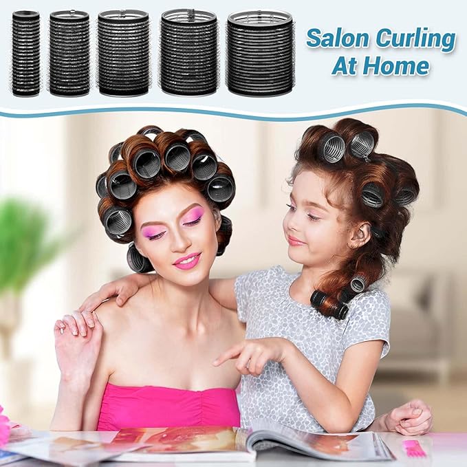 56 Pcs Hair Rollers Set for Blowout Look Long Hair, 30Pcs Rollers Hair Curlers in 5 Sizes with 24 Pcs Clips and Storage Bag for Long Medium Short Hair Volume
