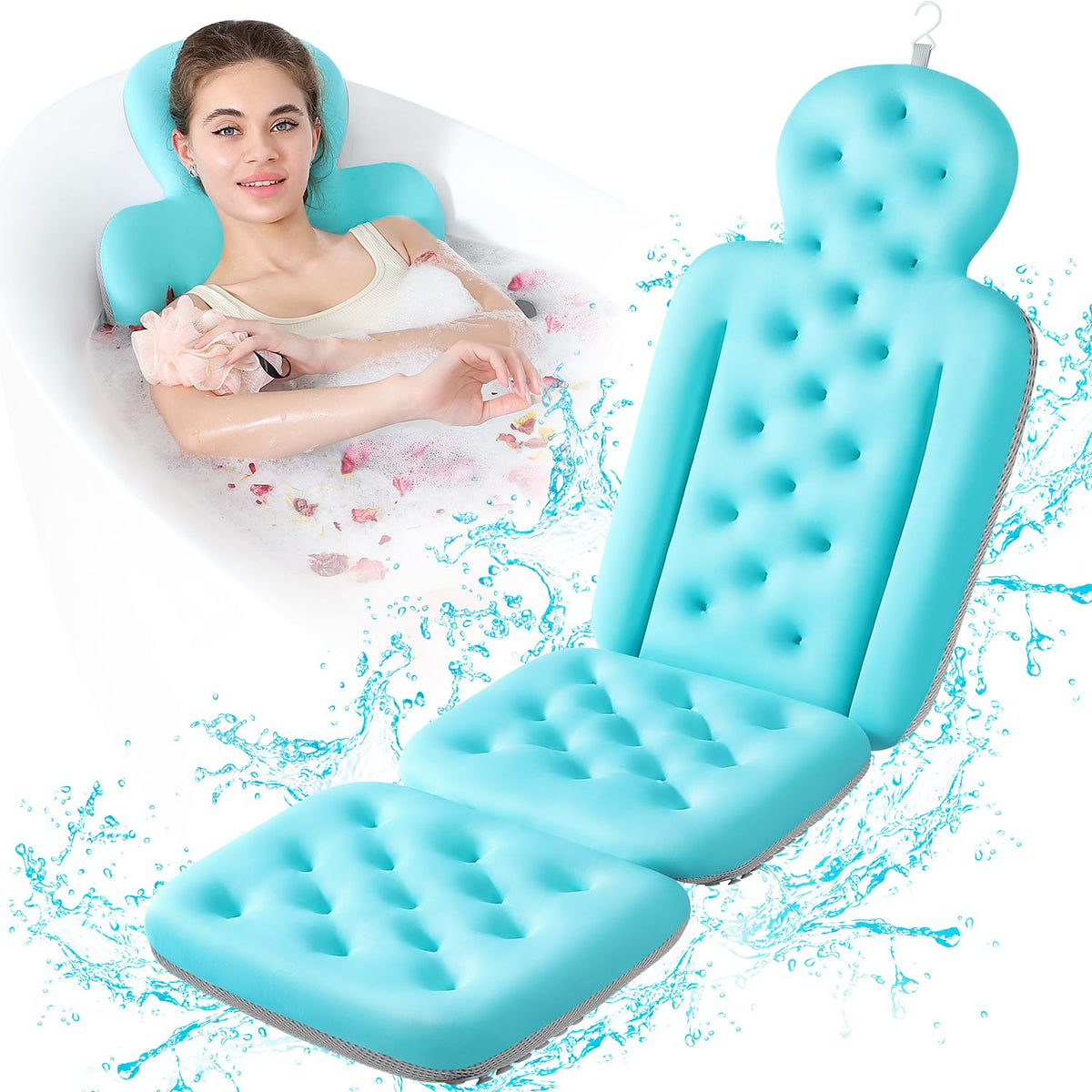 Full Body Bath Pillow for Tub, Bathtub Cushion with 160 Suction Cups