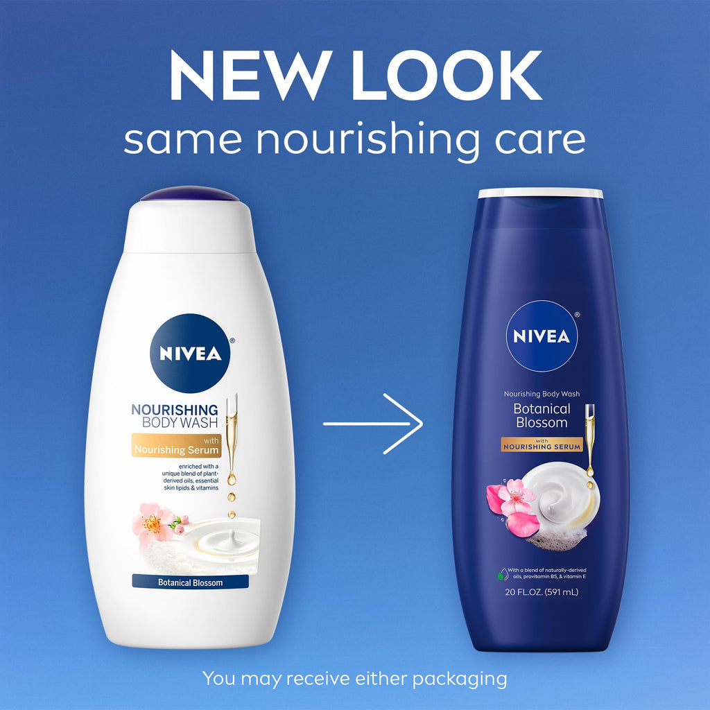 NIVEA Nourishing Botanical Blossom Body Wash, Nourishing Serum, 20 FL OZ