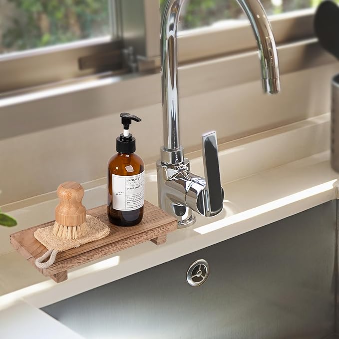 Wood Bathroom Tray Farmhouse Decor Kitchen Soap Holder, 10"x4.5" Brown