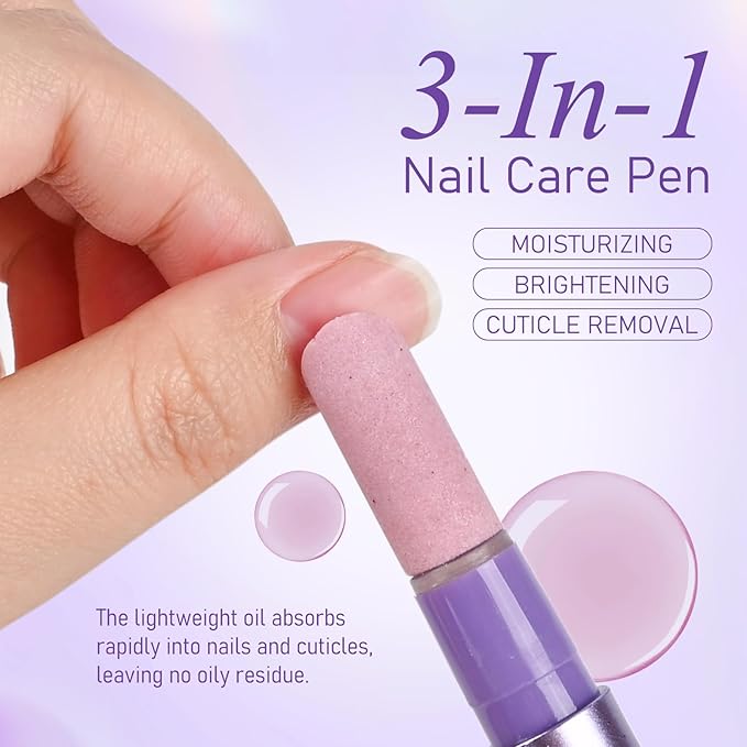 FREEORR 4-in-1 Cuticle Pusher Pen, Cuticle Oil Pen with Ceramic Tip and Micro-Dosin Oil, Repair Nourish Nails Cuticle Remover Nail Care Pen for Hangnails Dry & Damaged Nails(2pcs)