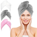 NEXCOVER Hair Towel Microfiber, 3 Pack White Grey Pink 9.8 inch X 25.5 inch Hair Wrap,Ultra Absorbent Hair Turbans,Fast Drying Head Towels for Women Wet Hair,Long,Curly,Thick,Frizzy Hair