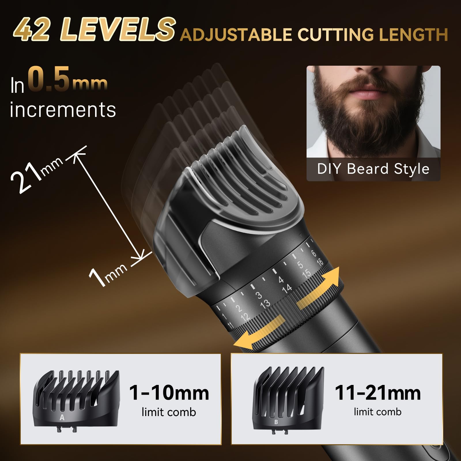 kensen Beard Trimmer for Men, 42 Adjustable Length Setting Mustache Trimmer