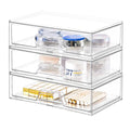 3 Pack Stackable Makeup Organizer, 12.1''L Acrylic Bathroom Organizer and Storage Undersink Drawer, Cosmetics and Beauty Supplies,Clear Plastic Storage Bins for Vanity,Pantry,Desk,Cabinet,Kitchen
