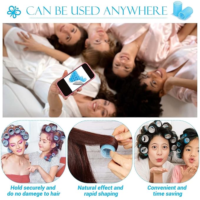Hair Curlers - 12 Rollers & Clips, Small Size, Self Grip Holding, For Long to Short, Thick to Fine Hair, From Roots to Bangs for Volume